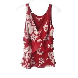 Bandolino Red and White Floral Sleeveless Blouse - Sz 8